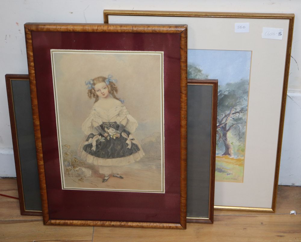 Lucy Adams (19th century), watercolour, Portrait of a girl, 35 x 24cm and three other later artworks
